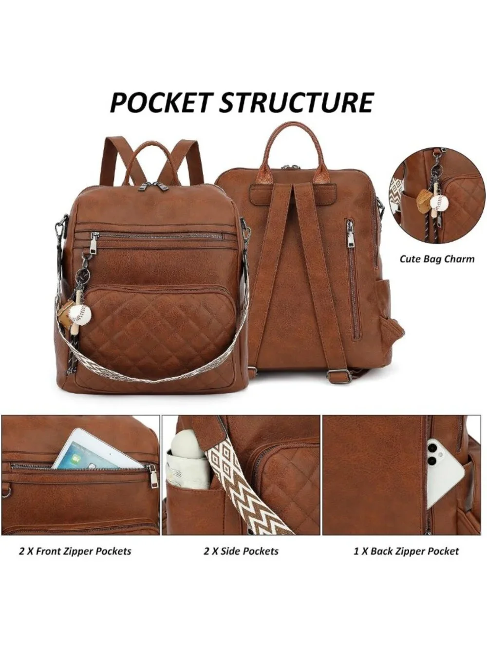Stylish Large PU Leather Backpack Purse for Women - Versatile Travel Bag